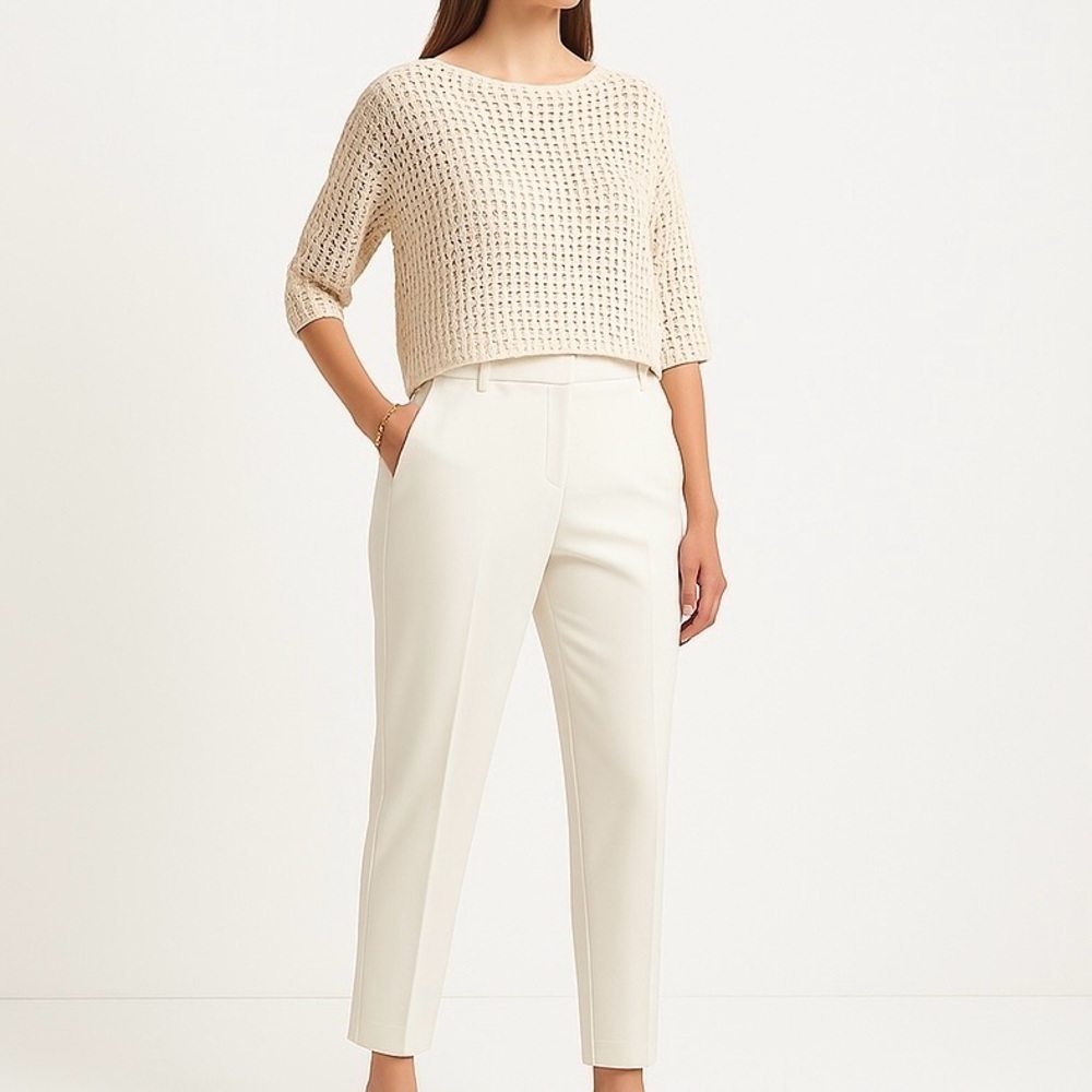 🆕 LARRY LEVINE White Pants Barrel Carrot Tapered Leg Cropped 2 Ankle Cotton 10